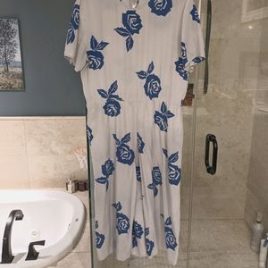 Vintage Italian blue rose silk dress